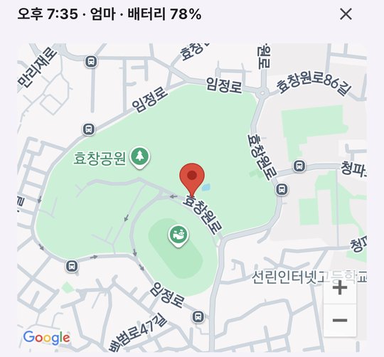 최근 위치 지도. 시각, 엄마, 배터리 78%